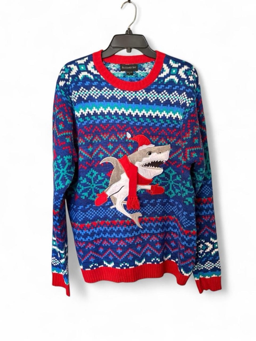 Blizzard Bay Blue Fair Isle Shark Holiday Sweater - Unisex Large NWT